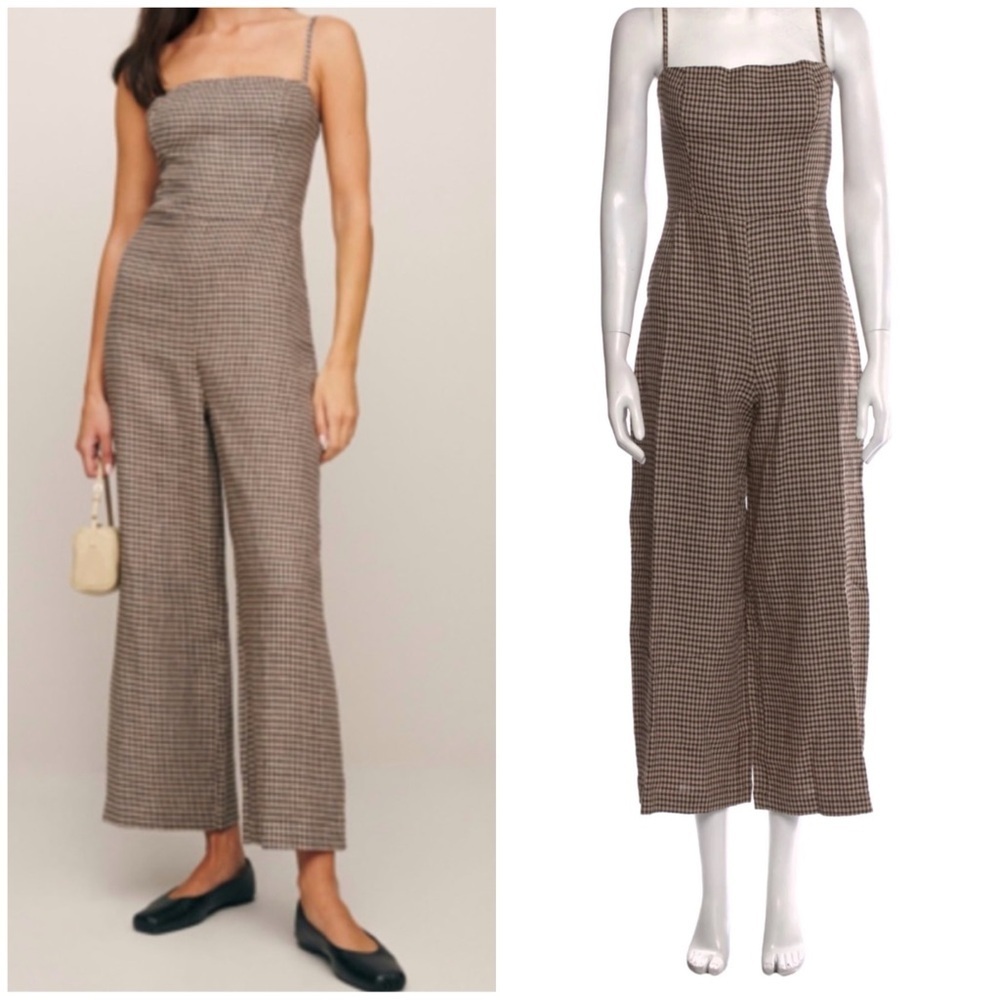 Reformation checked linen jumpsuit NWT
